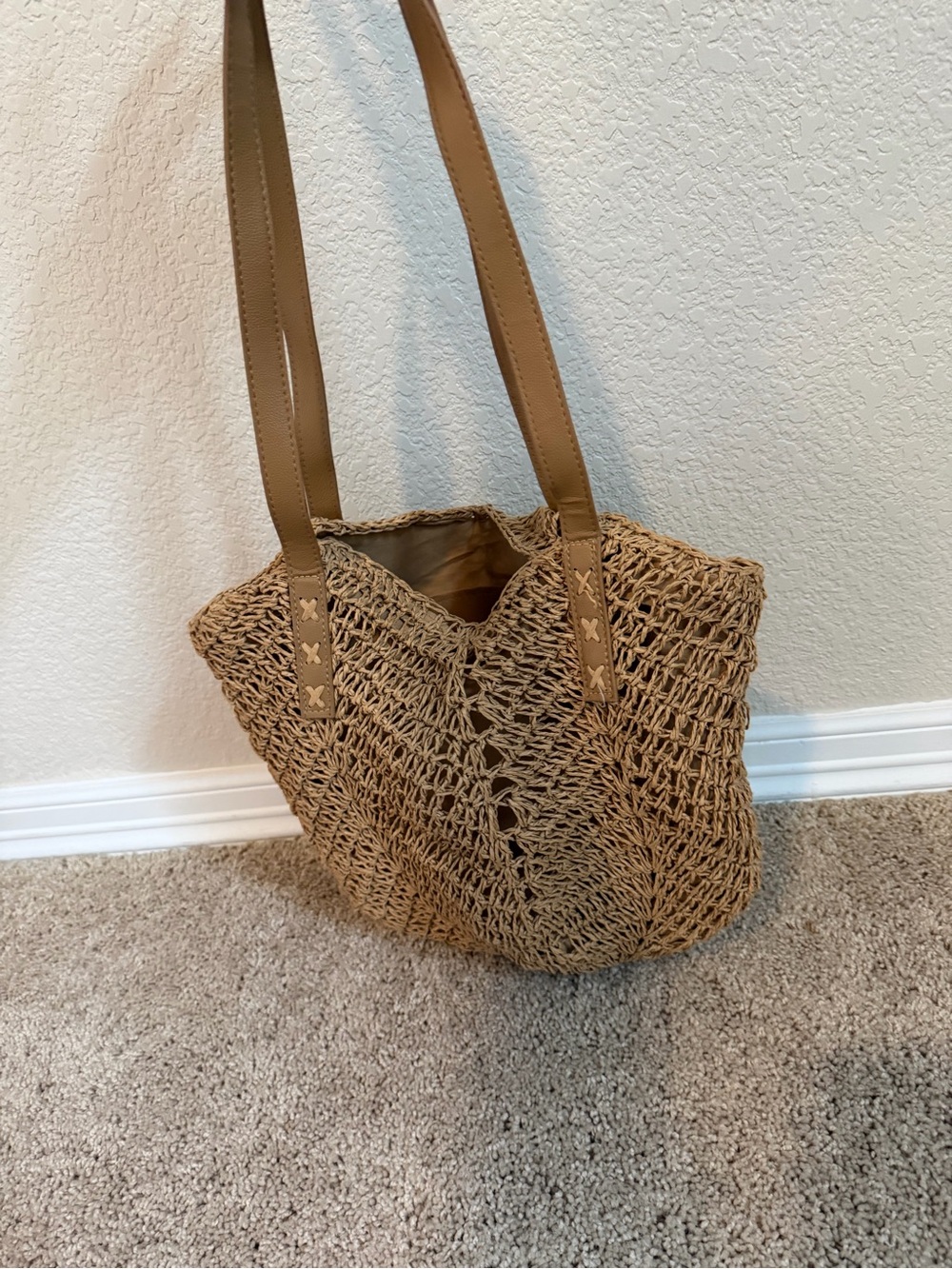 Woven Straw Tote Bag in Tan